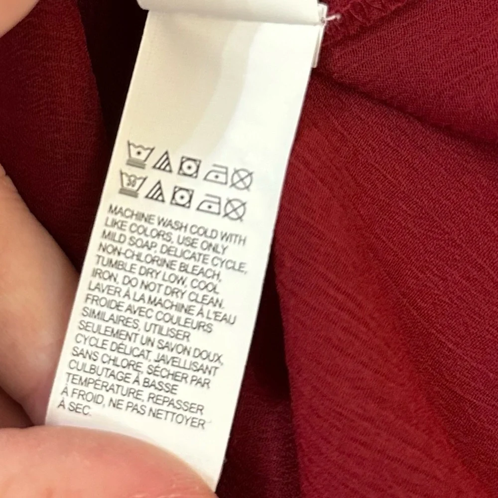 Lucky Brand Red Sheer Boho Embroidered 3/4 Sleeve Blouse with Tassels Sz S - Picture 6 of 9